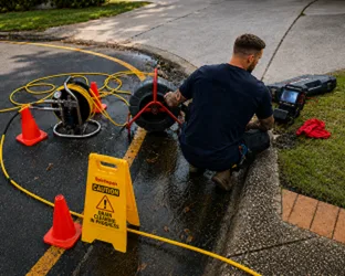 Plumber checking a blocked drain on a Luddenham job